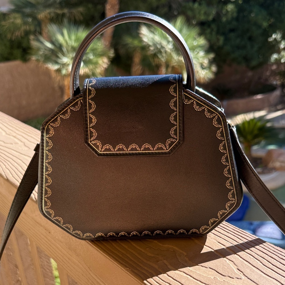 Cartier Black Leather Mini Guirlande De Cartier Top Handle Bag